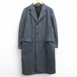 M★古着 長袖 ウール コート メンズ 80年代 80s ツイード ロング丈 USA製 グレー他 25feb07 中古 アウター