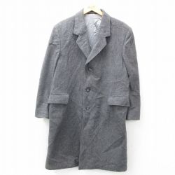 【50%OFF】S★古着 長袖 ウール コート メンズ ロング丈 グレー 25feb19 中古 アウター
