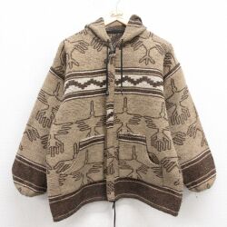 L★古着 長袖 ウール ジャケット パーカー メンズ ネイティブ柄 ラグ柄 ベージュ他 カーキ 【spe】 25oct08 中古 アウター