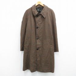 L★古着 長袖 ウール コート メンズ 90年代 90s ラグラン ロング丈 USA製 茶他 チェック 25nov18