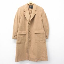 L★古着 長袖 ウール コート メンズ 90年代 90s ロング丈 USA製 ベージュ 25nov21