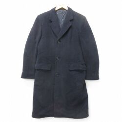 S★古着 長袖 ウール コート メンズ 90年代 90s ロング丈 イングランド製 黒 25nov21