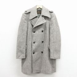 M★古着 長袖 ウール コート メンズ 80年代 80s ロング丈 グレー他【spe】 25dec11