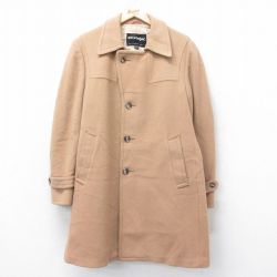 L★古着 長袖 ウール コート メンズ 80年代 80s ロング丈 薄茶 25dec16