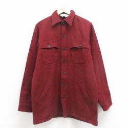 L★古着 ウールリッチ 長袖 ウール ジャケット コート メンズ 80年代 80s ロング丈 USA製 エンジ 25dec27