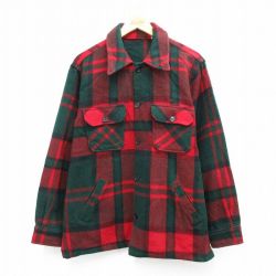 L★古着 長袖 ウール ジャケット メンズ 赤他 チェック 26jan05