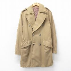 M★古着 長袖 ウール コート メンズ 80年代 80s ロング丈 イングランド製 ベージュ 26jan21