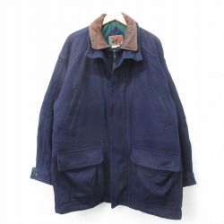XL★古着 ボストントレーダース 長袖 ウール ジャケット メンズ 00年代 00s 襟レザー ロング丈 紺他 内側キルティング 26jan21