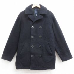 L★古着 ギャップ GAP 長袖 ウール Pコート ピーコート メンズ 00年代 00s ロング丈 濃紺 26apr14
