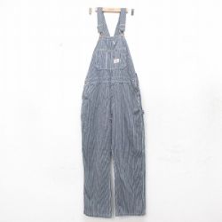 W42★古着 ラウンドハウス オーバーオール メンズ 90年代 90s 大きいサイズ コットン USA製 紺 ネイビー ヒッコリー ストライプ 【spe】 24nov12 中古 ボトムス