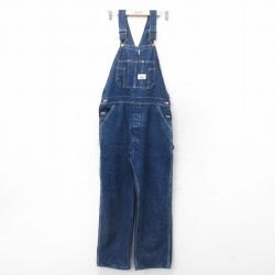 W36★古着 ラウンドハウス オーバーオール メンズ コットン USA製 紺 ネイビー デニム 24dec06 中古 ボトムス