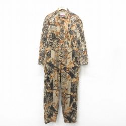 【20%OFF】W40★古着 長袖 ハンティング ツナギ メンズ 00年代 00s 大きいサイズ 茶他 ブラウン 迷彩 24dec06 中古 オールインワン ボトムス