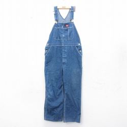 【20%OFF】W38★古着 ディッキーズ Dickies オーバーオール メンズ 90年代 90s コットン USA製 紺 ネイビー デニム 25jan07 中古 ボトムス