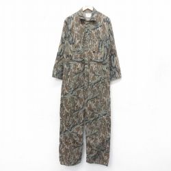 W37★古着 長袖 ハンティング ツナギ メンズ 80年代 80s モッシーオーク コットン USA製 タロン 茶他 ブラウン 迷彩 25jan07 中古 オールインワン ボトムス