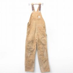 【20%OFF】W34★古着 カーハート Carhartt オーバーオール メンズ 90年代 90s ダブルニー ダック地 コットン USA製 茶 ブラウン 内側キルティング 25jan31 中古 ボトムス