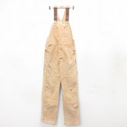 【20%OFF】W34★古着 カーハート Carhartt オーバーオール メンズ 90年代 90s ダブルニー ダック地 コットン USA製 茶 ブラウン 25feb10 中古 ボトムス
