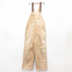 【20%OFF】W36★古着 カーハート Carhartt オーバーオール メンズ ダブルニー ダック地 茶 ブラウン 内側キルティング 25feb10 中古 ボトムス