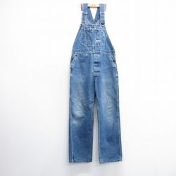 W33★古着 ビッグスミス オーバーオール メンズ 90年代 90s USA製 紺 ネイビー デニム 25feb19 中古 ボトムス