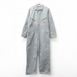 W39★古着 ディッキーズ Dickies 長袖 ワーク ツナギ メンズ 90年代 90s 大きいサイズ タロン グレー 25mar05 中古 オールインワン ボトムス