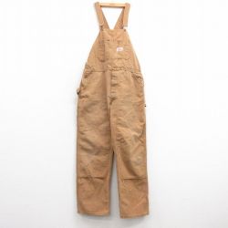W37★古着 ラウンドハウス オーバーオール メンズ 90年代 90s ダック地 ダブルニー コットン USA製 茶 ブラウン 25mar08 中古 ボトムス