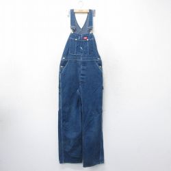 W32★古着 ディッキーズ Dickies オーバーオール メンズ 90年代 90s 紺 ネイビー デニム 【spe】 25mar19 中古 ボトムス