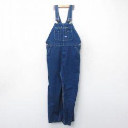 W42★古着 ビッグスミス オーバーオール メンズ 大きいサイズ コットン 紺 ネイビー デニム 25mar19 中古 ボトムス