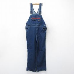 W36★古着 ディッキーズ Dickies オーバーオール メンズ コットン 濃紺 ネイビー デニム 25mar19 中古 ボトムス