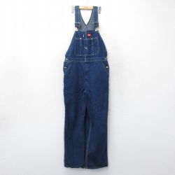 W38★古着 ディッキーズ Dickies オーバーオール メンズ コットン 濃紺 ネイビー デニム 25mar19 中古 ボトムス