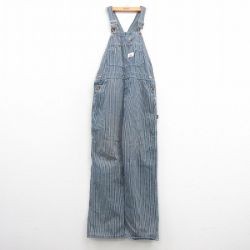W36★古着 ラウンドハウス オーバーオール メンズ 90年代 90s コットン USA製 濃紺他 ネイビー ヒッコリー ストライプ 【spe】 25mar22 中古 ボトムス