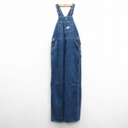 W37★古着 ラウンドハウス オーバーオール メンズ 90年代 90s コットン USA製 紺 ネイビー デニム 25mar22 中古 ボトムス