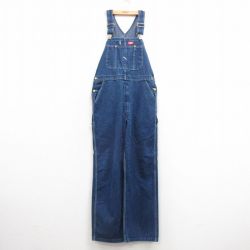 W37★古着 ディッキーズ Dickies オーバーオール メンズ コットン 紺 ネイビー デニム 25mar22 中古 ボトムス
