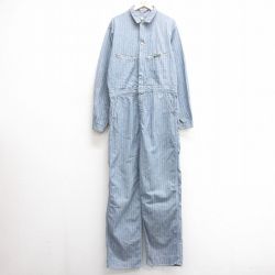 W41★古着 キー KEY 長袖 ツナギ メンズ 80年代 80s ヘリンボーン 大きいサイズ 紺他 ネイビー 25mar29 中古 オールインワン ボトムス