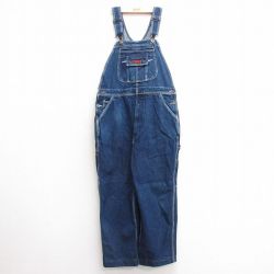 W35★古着 ファイブブラザー オーバーオール メンズ コットン 紺 ネイビー デニム 25mar29 中古 ボトムス
