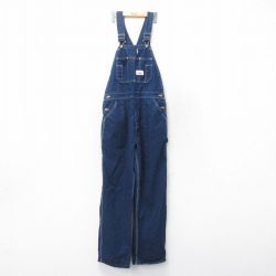W36★古着 ラウンドハウス オーバーオール メンズ 90年代 90s コットン USA製 濃紺 ネイビー デニム 25apr02 中古 ボトムス