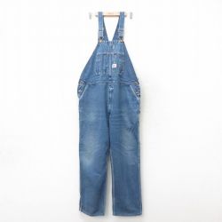 W43★古着 ラウンドハウス オーバーオール メンズ 90年代 90s 大きいサイズ USA製 紺 ネイビー デニム 25jun09 中古 ボトムス