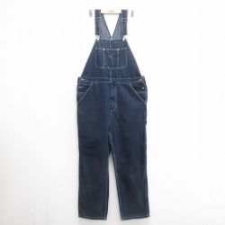W41★古着 オーバーオール メンズ 大きいサイズ コットン 濃紺 ネイビー デニム 25jun24 中古 ボトムス