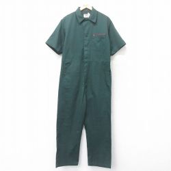 【20%OFF】W38★古着 半袖 ワーク ツナギ メンズ 90年代 90s USA製 濃緑 グリーン 25jul05 中古 オールインワン ボトムス