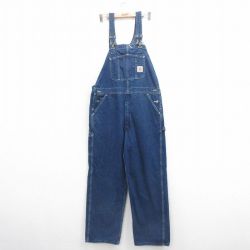 【50%OFF】W40★古着 カーハート Carhartt オーバーオール メンズ 大きいサイズ 濃紺 ネイビー デニム 25aug22 中古 ボトムス