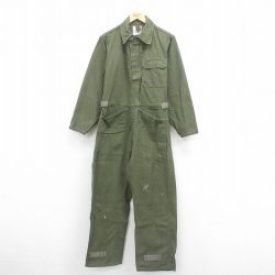 W34★古着 長袖 ミリタリー ベイカー ツナギ メンズ 90年代 90s コットン USA製 緑 グリーン 25aug22 中古 オールインワン ボトムス