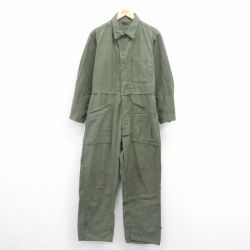 W33★古着 長袖 ミリタリー ベイカー ツナギ メンズ 80年代 80s 緑 グリーン 25aug22 中古 オールインワン ボトムス