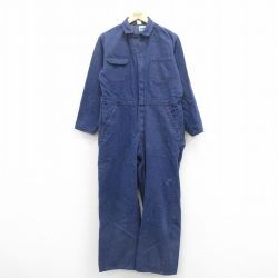 W36★古着 ラングラー Wrangler 長袖 ツナギ メンズ 80年代 80s USA製 濃紺 ネイビー デニム 25aug22 中古 オールインワン ボトムス