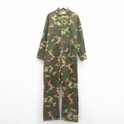 W39★古着 長袖 ハンティング ツナギ メンズ 80年代 80s ウッドランドカモ コットン USA製 緑他 グリーン 迷彩 25sep20 中古 オールインワン ボトムス