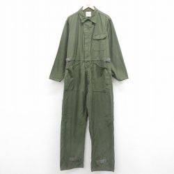 W40★古着 長袖 ミリタリー ツナギ メンズ 90年代 90s 大きいサイズ コットン USA製 濃緑 グリーン 【spe】 25oct22 中古 オールインワン ボトムス