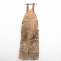 W36★古着 カーハート Carhartt オーバーオール メンズ 80年代 80s ダブルニー ダック地 コットン USA製 茶 ブラウン 【spe】 25nov01 中古 ボトムス