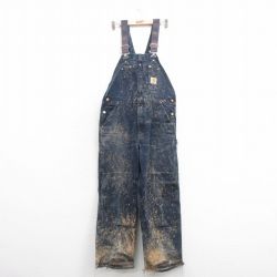 W36★古着 カーハート Carhartt オーバーオール メンズ ダブルニー ダック地 紺 ネイビー 25nov01 中古 ボトムス