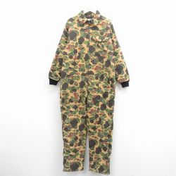 【50%OFF】W45★古着 長袖 ハンティング ベイカー ツナギ メンズ 90年代 90s ダックハンターカモ USA製 緑 迷彩【spe】 25dec10