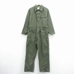 W36★古着 長袖 ミリタリー ベイカー ツナギ メンズ 90年代 90s コットン USA製 緑【spe】 25dec11