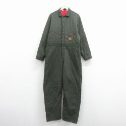 W42★古着 長袖 ツナギ メンズ 90年代 90s 大きいサイズ USA製 タロン 濃緑 内側キルティング 26jan24