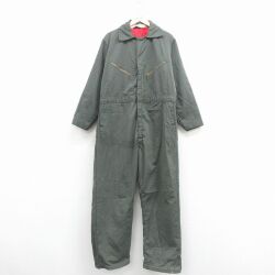 W43★古着 長袖 ツナギ メンズ 80年代 80s 大きいサイズ 濃緑 内側キルティング 26jan24