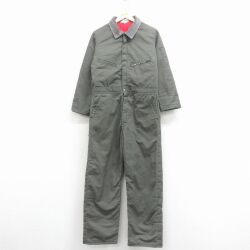 W38★古着 キー KEY 長袖 ビンテージ ツナギ メンズ 70年代 70s 襟コーデュロイ USA製 タロン 濃緑 内側キルティング 26jan24